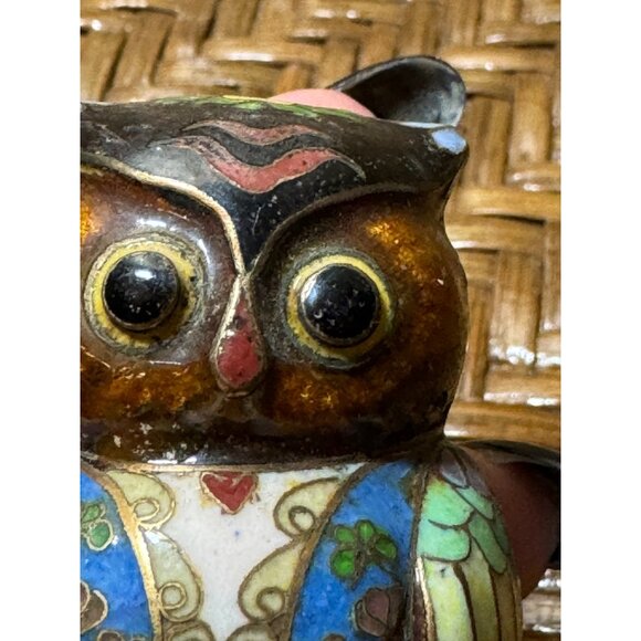Vintage Cloisonné Enamel Owl Figurine Handcrafted Decorative Collectible - Picture 5 of 9
